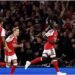 Arsenal’s English midfielder #07 Bukayo Saka (R) celebrates scoring the team’s second goal during the English Premier League football match between Arsenal and Coventry City at the Emirates Stadium in London on August 21, 2026. (Photo by Henry NICHOLLS / AFP)