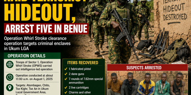Nigerian Troops Raid Terrorist Hideout, Arrest Five in Benue