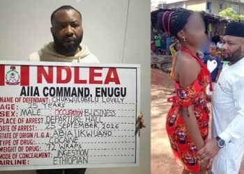NDLEA officers and recovered cocaine wraps at Enugu Airport