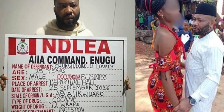 NDLEA officers and recovered cocaine wraps at Enugu Airport