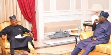 President Bola Tinubu (R) received Vice President Kashim Shettima (L) at his residence in Ikoyi, Lagos, on Saturday October 3, 2026