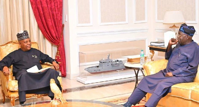 President Bola Tinubu (R) received Vice President Kashim Shettima (L) at his residence in Ikoyi, Lagos, on Saturday October 3, 2026